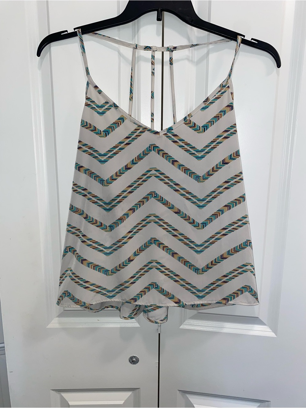Full Tilt Cream Chevron Strappy Cami with Teal Accents